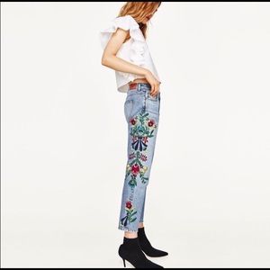 Zara embroidered floral jeans